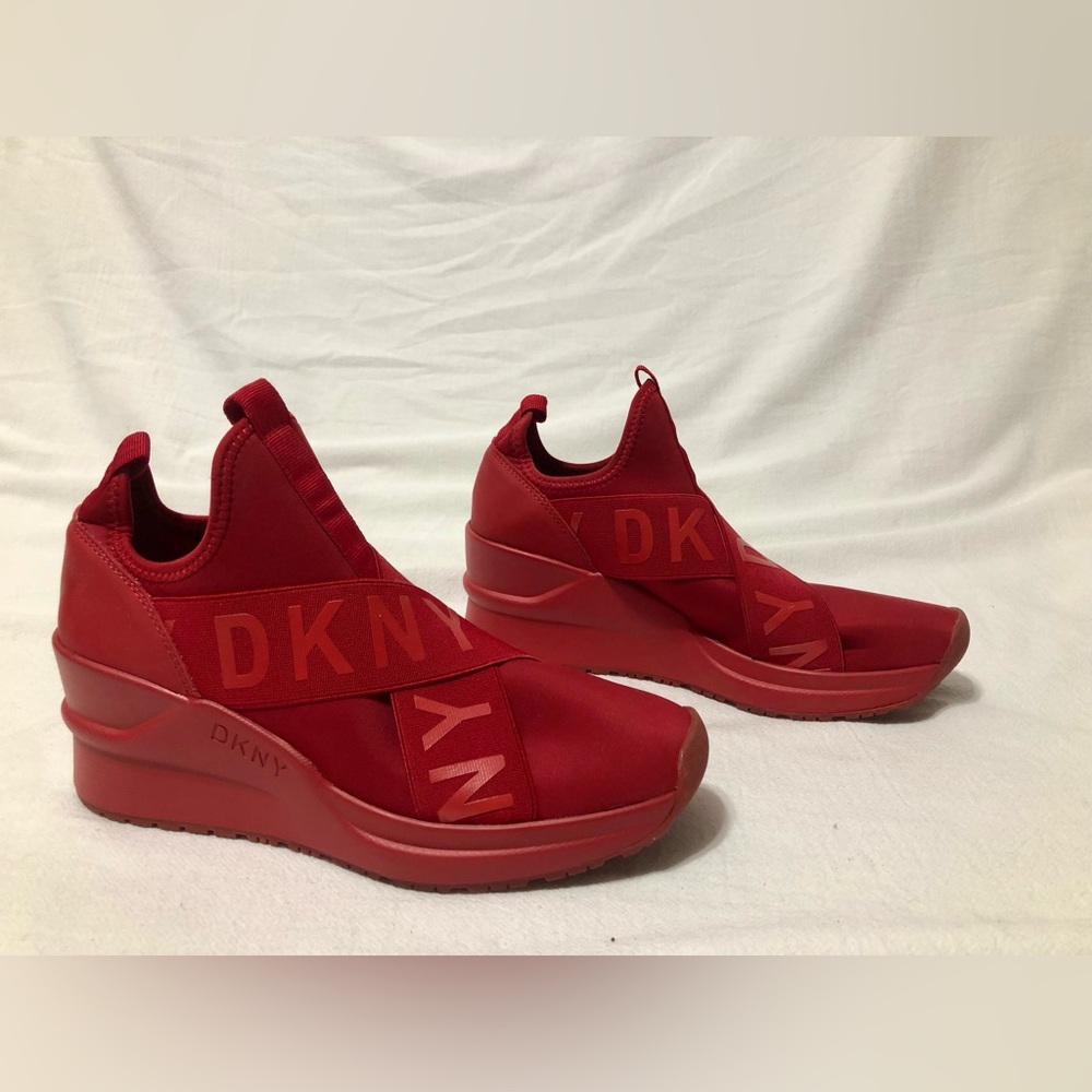 DKNY Red Leya Wedge Sneakers Size 7.5